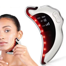 Appareil à Radiofréquence Électrique Outils de Gua Sha Lumineux Massage par Vibration pour le Lifting Facial Appareil de Beauté pour le Cou