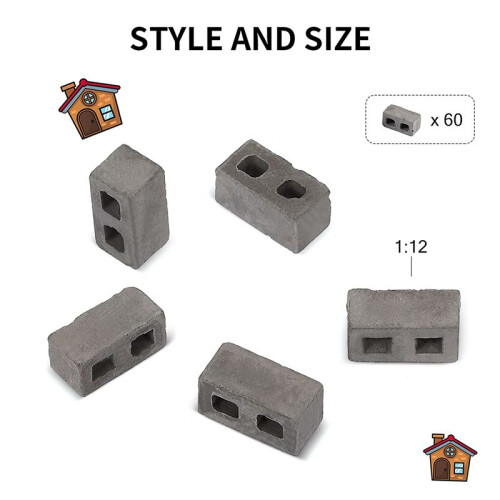 300 Packs Cinder Blocks 1/12 Scale  Bricks Concrete Miniature Bricks Tiny Landscaping Dollhouse Accessories 1