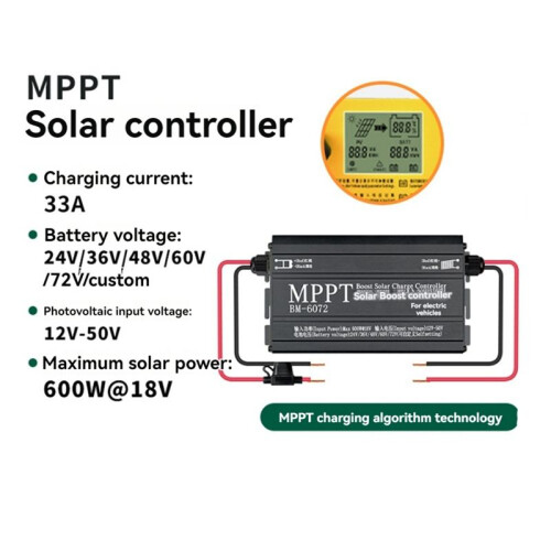 BM6072 600W MPPT Boost Solar Charge Controller for 24V 36V 48V 60V 72V Battery System Solar Panel 12-50V Input Voltage 1