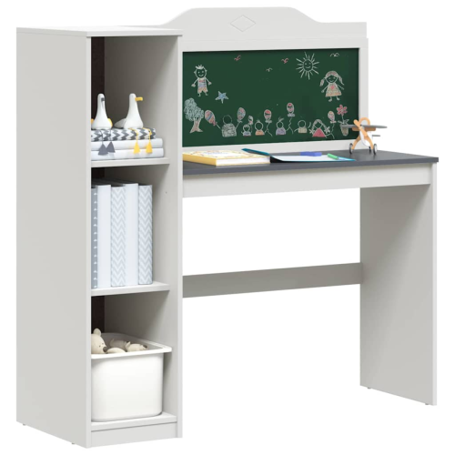 VidaXL vidaXL Desk with Open Storage and Chalkboard ROROS White and Grey 2
