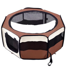 Faltbares, achteckiges Laufgitter/Gehege für Hunde, Katzen und Kleintiere, aus Oxford-Gewebe und Stahl, Ø 90 x 41 cm (Höhe), braun/beige