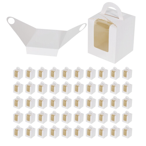 50 PCS Single Cupcake Boxes White Individual Cupcake Carrier Holders with Window Inserts for Bakery Wrapping Packaging