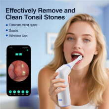 (WHITE) Visible Electric Tonsil Stone Remover With Camera 3 Suction Tonsil Stone Removal Tool Kit Oral Care Vacuum Cleaner Syringe