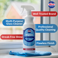 Nilco Set of 2 Nilglass Professional H3 Glass Mirror Cleaner 1 Litre - Trigger Spray Bottle For Cars Homes Window Cleaning No Smears Quick Easy to Us