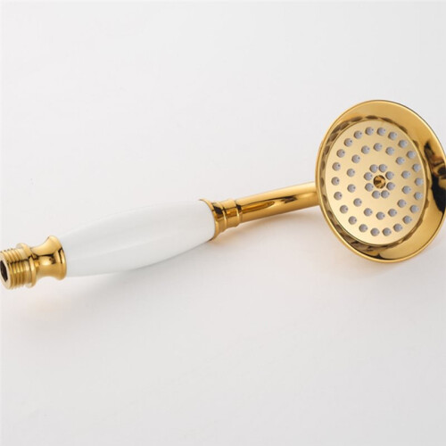 Robinet de Baignoire Chromé à Double Poignée avec Douchette et Bec Pivotant, Couleur Or 2