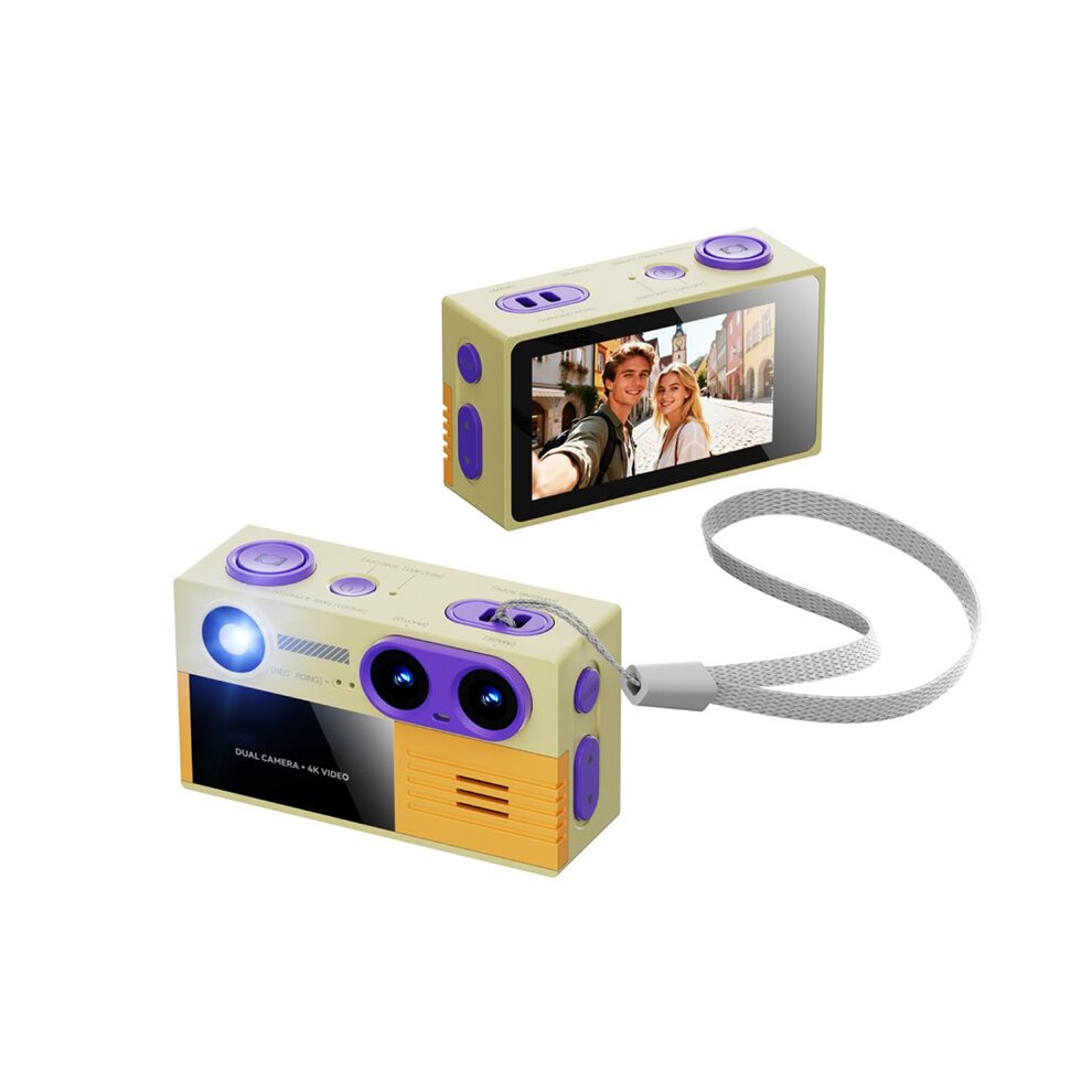 G9-Dual-Lens 4K Retro Keychain Thumb Camera Built-In Flash Outdoor Sports Children Multiple Filters Camera Yellow 6033075699156