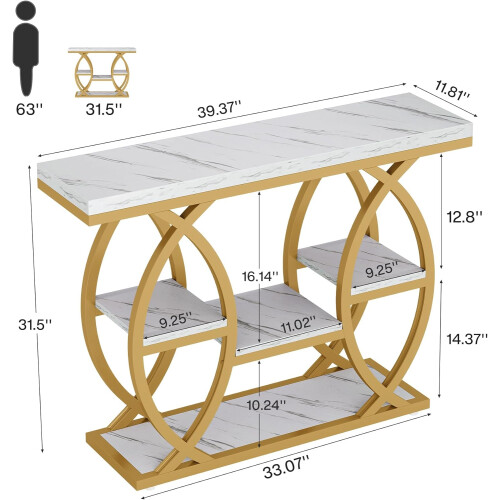 Tribesigns Tribesigns 39.4" Console Table, Industrial 4-Tier Sofa Table Entryway Table, White Gold, White Gold 1