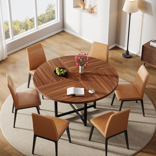 Tribesigns Tribesigns Round Dining Table for 4-6, 120cm Circle Kitchen Table, Modern Wood Small Dinner Tables(Rustic Brown) 2