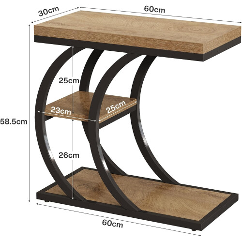 Tribesigns Tribesigns C-Shaped Side Table, 3-Tier Narrow Wood Bedside Table,Natural 1