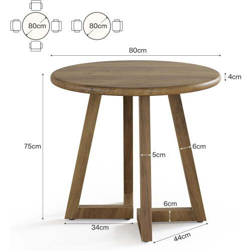 Tribesigns Tribesigns Small Round Dining Table for 2-4 People, 80cm Kitchen Table,Brown (Only Table) 1