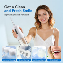 (WHITE) USB Rechargeable Oral Irrigator Portable Dental Water Flosser 3 Modes 4 Jet Tips 220ML Dental Water Jet Pick For Teeth Cleaning