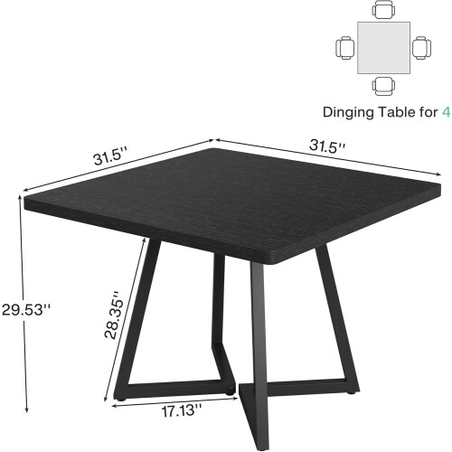 Tribesigns Tribesigns Dining Table for 4, industrial style,80 x 80 x 75 cm kitchen table,Black 1