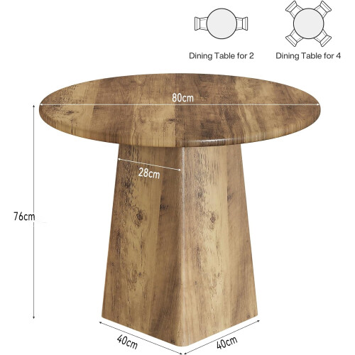 Tribesigns Tribesigns 80cm Round Dining Room Table for 2-4, Farmhouse Small Kitchen Dinner Table, Rustic Brown 1