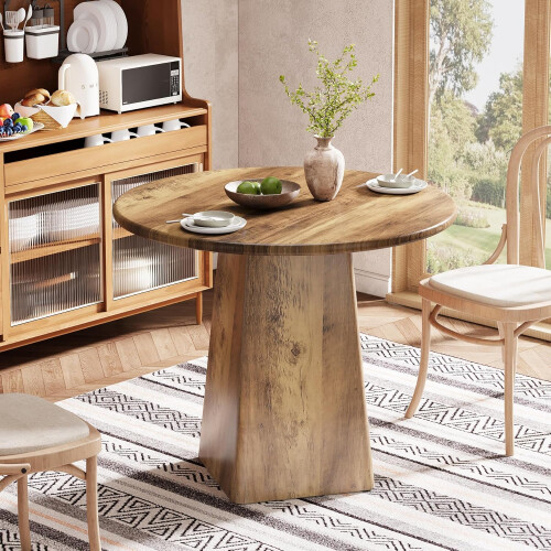 Tribesigns Tribesigns 80cm Round Dining Room Table for 2-4, Farmhouse Small Kitchen Dinner Table, Rustic Brown 2