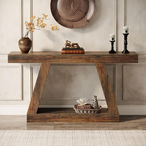 Tribesigns Tribesigns Farmhouse Console Table, 55-Inch Rustic Sofa Table with Storage,Brown 2