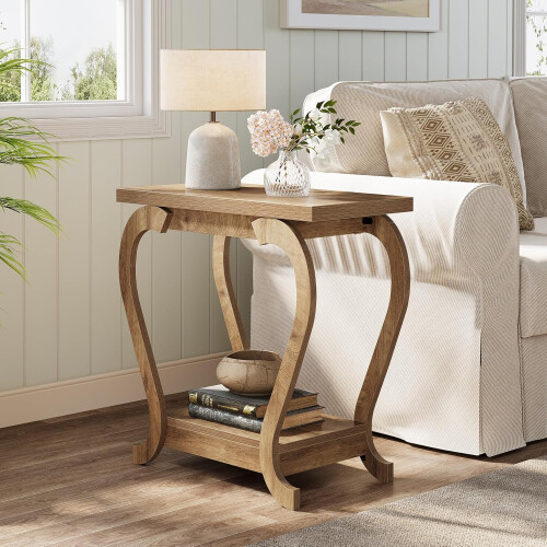 Tribesigns Tribesigns Side End Table  Wooden 2-Tier Rustic Besides Sofa Table with Storage, Brown 1