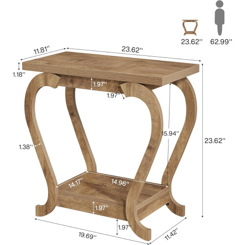 Tribesigns Tribesigns Side End Table  Wooden 2-Tier Rustic Besides Sofa Table with Storage, Brown 2