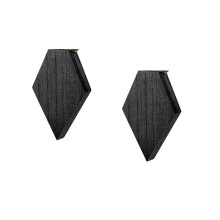 2 Pcs Wooden Wall Flowerpot Decoration with Hanging Fake Plants, Black Geometric Solid Wood Bracket