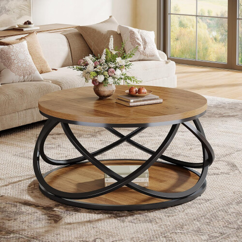 Tribesigns Tribesigns 2-Tier Round Coffee Table, 31.5" Circle Center Table, Rustic Brown 2