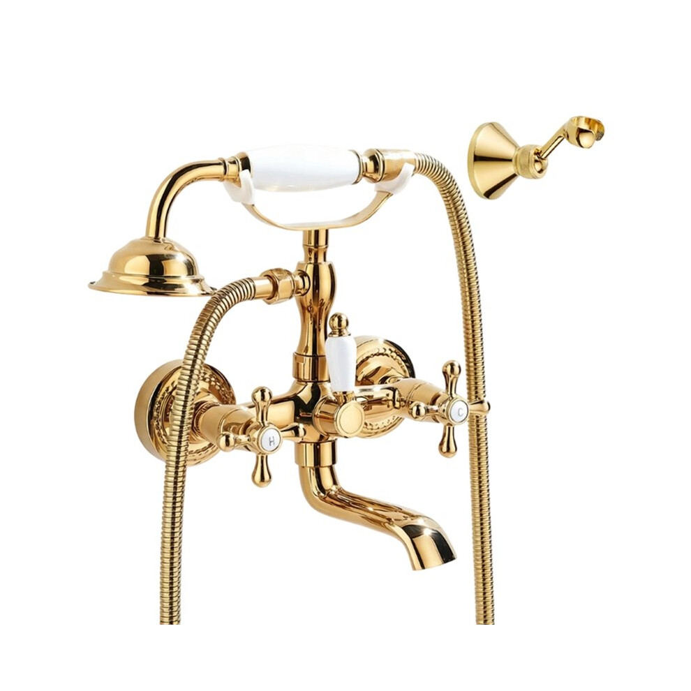 Dual Handle Chrome Plated Bathroom Tub Faucet With Handshower And Swivel Spout Gold 6033687998999