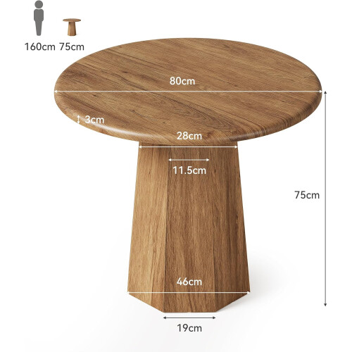 Tribesigns Tribesigns Small Round Dining Table for 2-4 People,80cm Kitchen Table,Brown 1
