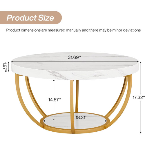 Tribesigns Tribesigns Modern Round Coffee Table, 2 Tier Coffee Table,White and Gold 1