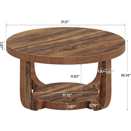 Tribesigns Tribesigns Round Coffee Table, 2-Tier Circle Coffee Table with Storage, Thick Tabletop & Base, Rustic Brown 1