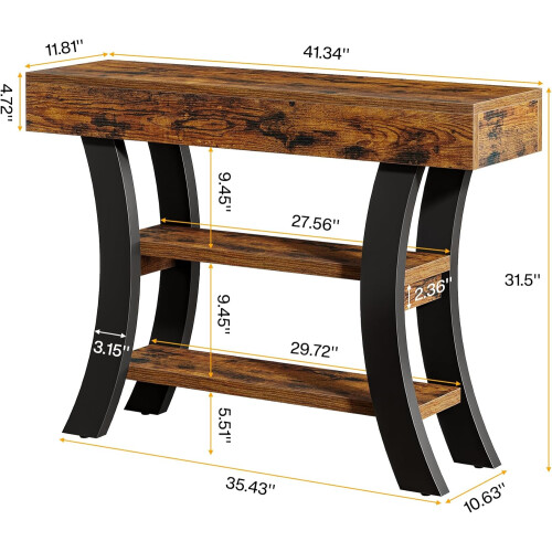 Tribesigns Tribesigns 41 Small Console Table for Entryway, 3-Tier Rustic Sofa Table, Rustic Brown 1