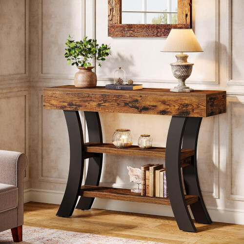 Tribesigns Tribesigns 41 Small Console Table for Entryway, 3-Tier Rustic Sofa Table, Rustic Brown 2
