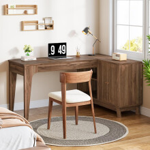 Tribesigns L-Shaped Desk with Storage Cabinet, 57-Inch Wood Corner Workstation, Home Office Computer Desk,Walnut