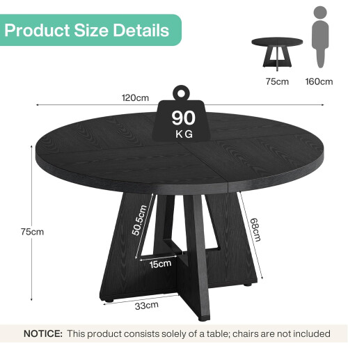 Tribesigns Tribesigns Farmhouse Dining Table, 120 cm Round Dinner Table for 4, Rustic Wood Dining Room Table 1