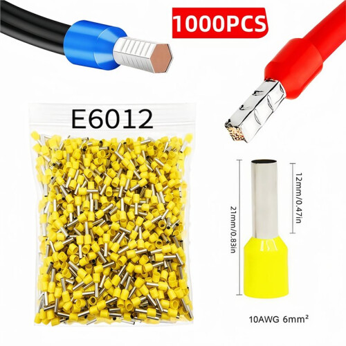 1000pcs Tubular Crimp Terminals Electrical Wire Cable Ferrules Connectors E6012 E1008 E2508 Ring Sleeve E1008 2