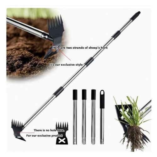 60" Unkrautstecher mit Langem Griff, Gartenwerkzeug-Set, Doppelseitiger Handrechen und Hacke 1