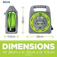 STATUS 2 Socket Cable Reel with 15 Metre Heavy Duty Extension Lead The