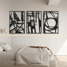 3 Piece Modern Abstract Black Metal Wall Art,Minimalist Geometric Art Wall Sculptures for Living Room Bedroom Decor