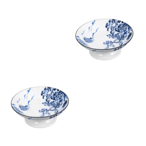 2Pcs Ceramic Fruit Bowls Footed Multi-Color Decorative Serving Trays 1