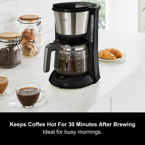 Morphy Richards Morphy Richards Equip Filter Coffee Machine, Coffee Maker for Instant Coffee, Pour Over Technology, 10 Cup, Anti Drip, Reusable Filter, Keep Warm, Ar 1