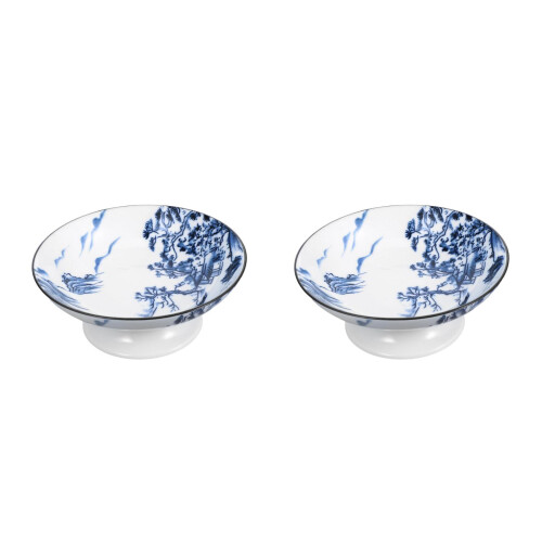2Pcs Ceramic Fruit Bowls Footed Multi-Color Decorative Serving Trays 2