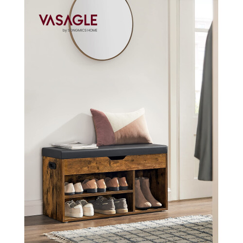 VASAGLE VASAGLE Shoe Bench with Cushion Storage Bench with Padded Seat 3 Compartmen 1