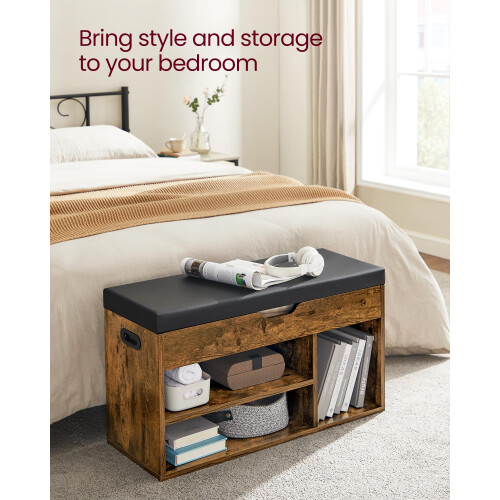 VASAGLE VASAGLE Shoe Bench with Cushion Storage Bench with Padded Seat 3 Compartmen 2
