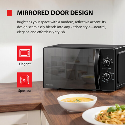 Toshiba Toshiba Black Mirror Front Microwave 20 Liter 700W Manual Control, Compact 1