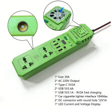 Outdoor and Car Power Inverter 12V/24V/200W USB/Type-C Fast Charging Digital Voltage Display