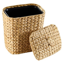 Wicker Waste Basket - Wicker Trash Can with Lid - Water Hyacinth Bathroom Garbage Can with A Lid - Trash Can Boho Style