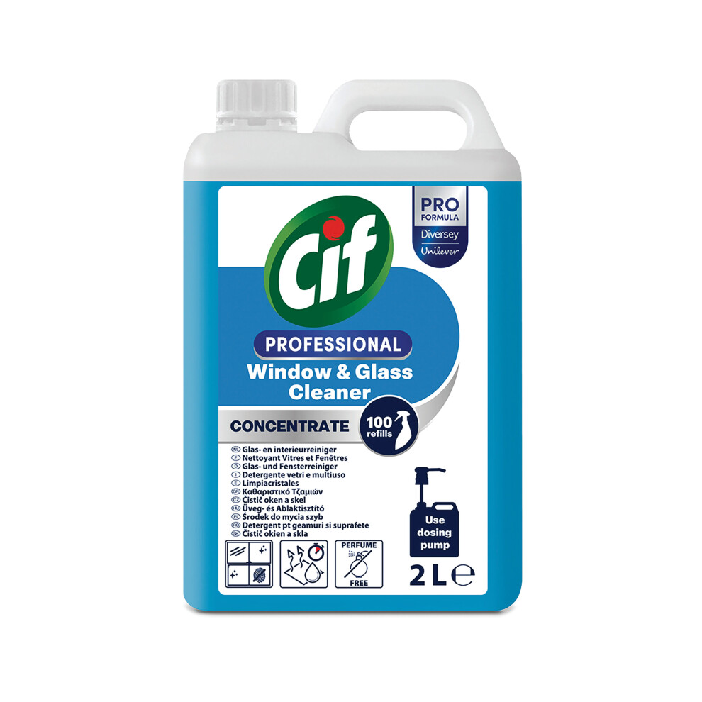 Cif Professional Concentrated Window + Glass Cleaner 2 Litres (Pack Of 2) 9303534