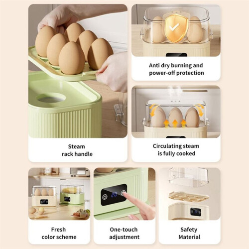 Portable  Multifunctional Egg with Timer Auto Shut Off Egg Steamer for Breakfast Egg Maker 6 Eggs EU Plug