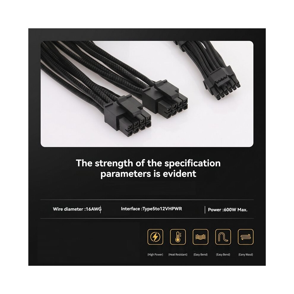 600W Pcie 5.0 12Vhpwr Psu Cable For Type 5 Modular, Dual 8-Pin Pcie To 12+4Pin Modular Cable For Rtx4090 Gpu 6034263368052