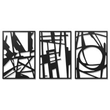 Arte de Parede Moderna Abstrata em Metal Preto com 3 Peças, Esculturas de Arte de Linha Geométrica Minimalista para Decoração de Sala de Estar e