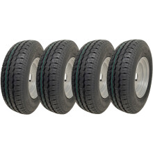 145R10 Trailer Wheel, Tyre 10" 500kgs 84/82N 4 stud 4 Inch PCD E-Mark (Set of 4)