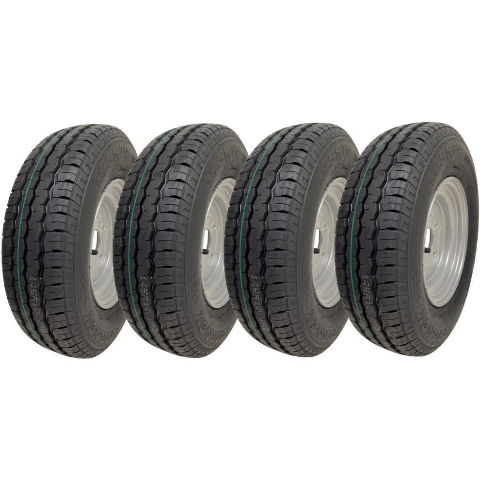 145R10 Trailer Wheel, Tyre 10" 500Kgs 84/82N 4 Stud 4 Inch Pcd E-Mark (Set Of 4) 5060462567683