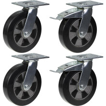 200mm 8" castor black rubber swivel & brake strong 1800kg capacity, set of 4